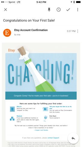My Email From Etsy!